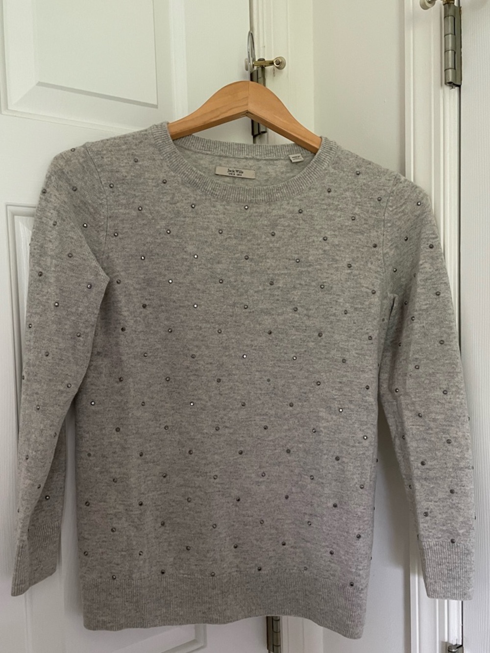 Jack Wills Light Grey Rhinestone Embellished Crewneck Sweater (sz. US 4)
